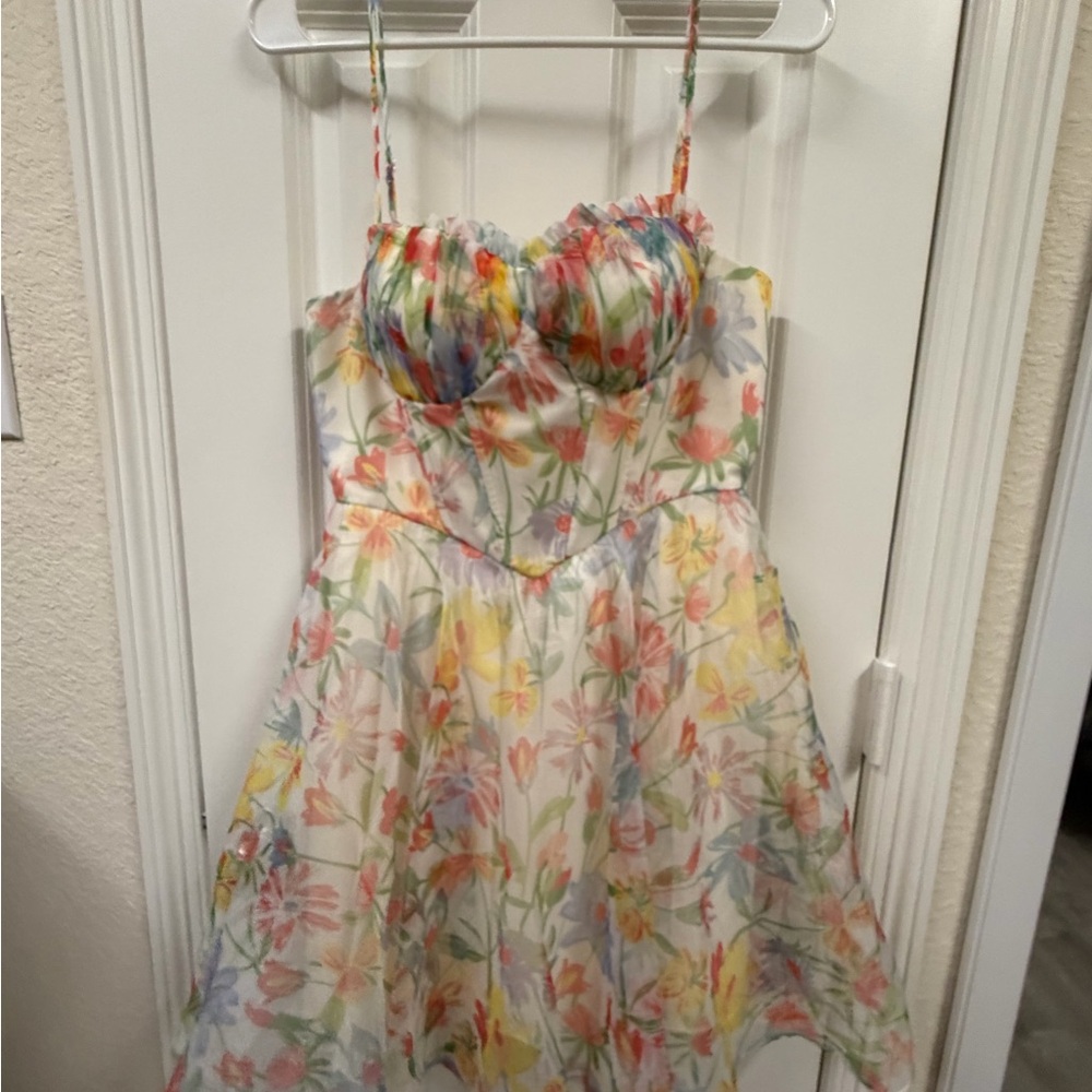 Floral Fit-and-Flare Spaghetti Strap Dress - Pastel Multi